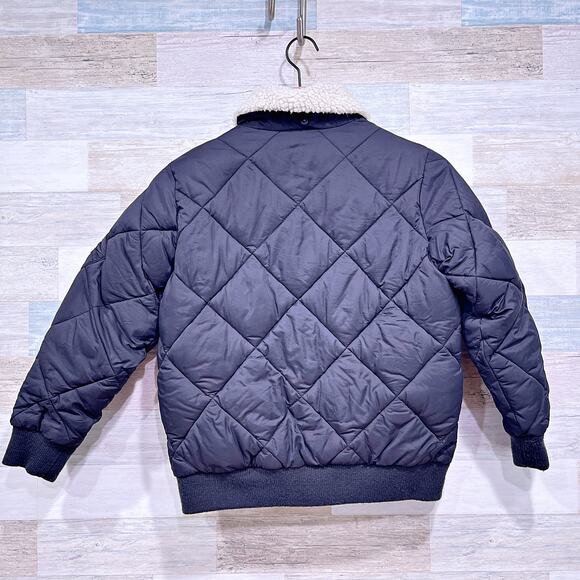 GAP Kids Sherpa Collar Quilted Bomber Jacket Black Insulated Boys Medium 8 - Picture 4 of 7